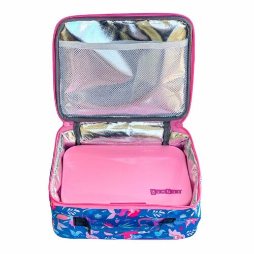 Bolsa térmica para guardar la fiambrera Yumbox con dibujos de sirenas.