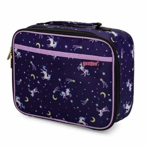 Bolsa térmica para guardar la fiambrera Yumbox con dibujos de unicornios.