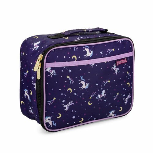 Bolsa térmica para guardar la fiambrera Yumbox con dibujos de unicornios.